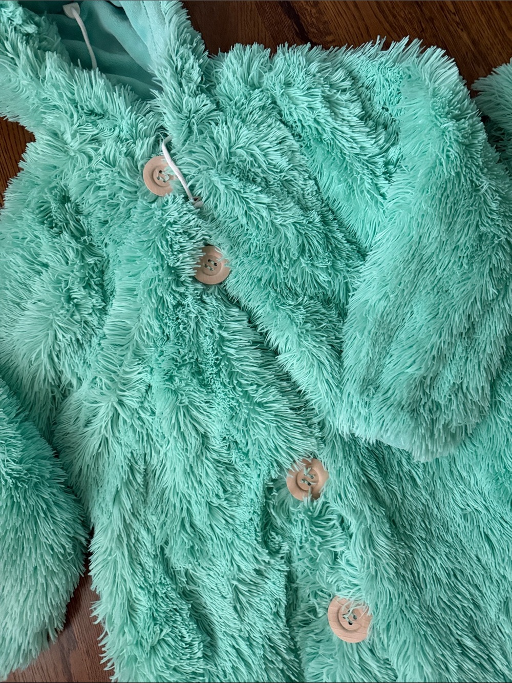 Plush Mint Green Faux Fur Hooded robe with Toggle Buttons medium - Picture 8 of 14